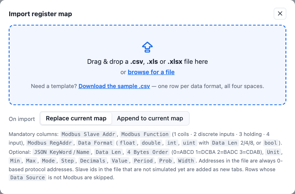 The import dialog